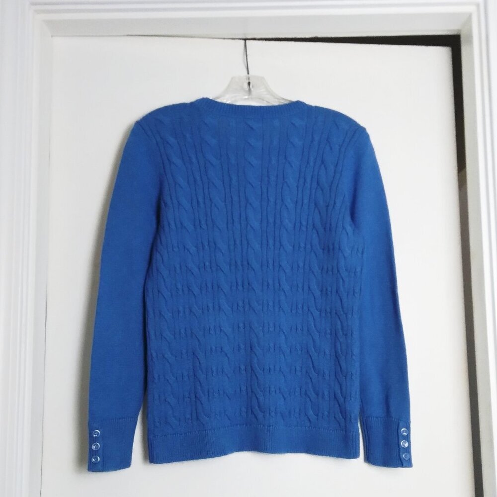 Cerulean Blue Crew Neck Cable Body Long Sleeve Button Cuff Sweater NWT Sz PM - Picture 5 of 5